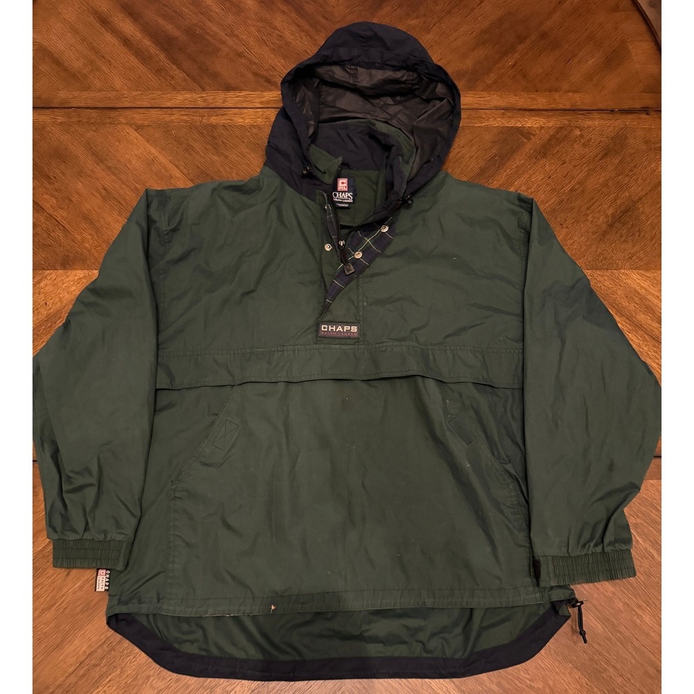 Chaps Ralph Lauren Vintage Anorak Windbreaker Green Navy Pullover Jacket XL